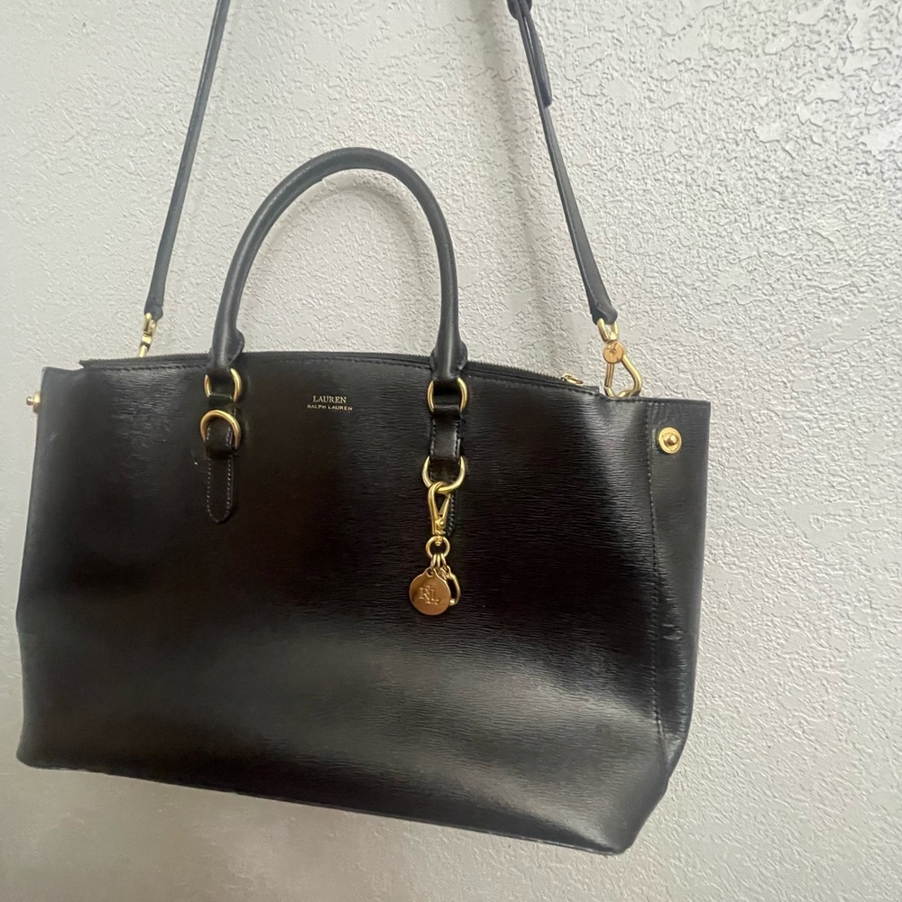 Lauren Ralph Lauren Black and Gold Satchel with Structured Design